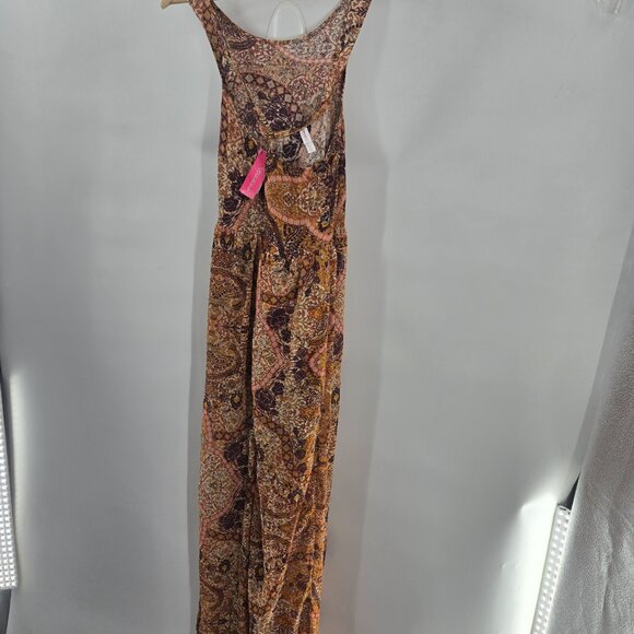 Xhilaration Orange Brown Boho Gypsy Gauze Semi-Sheer Maxi Dress Size Small - Picture 2 of 12